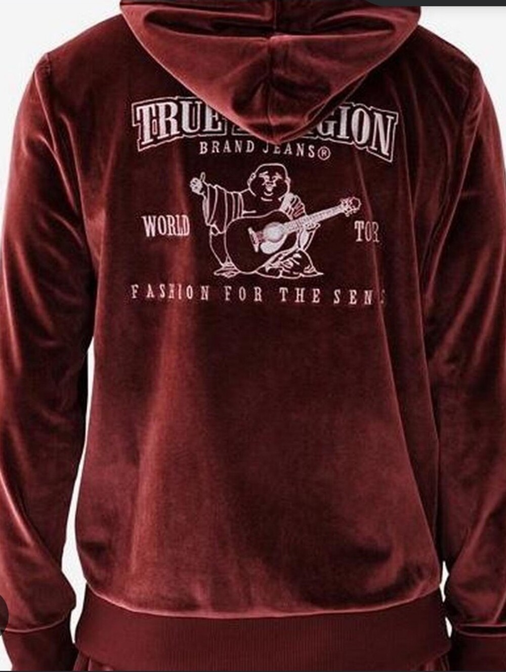 True Religion Hoodie Men's XXL Velour Burgundy Full Zip Fashion For The Senses
